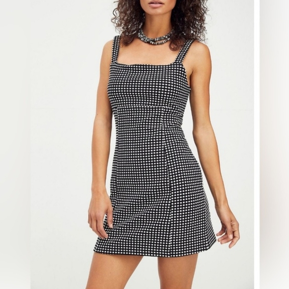 Free People Dresses & Skirts - Free People Bardot Mini Dress Cut Out Back Adjustable Toe Back Checker Gingham